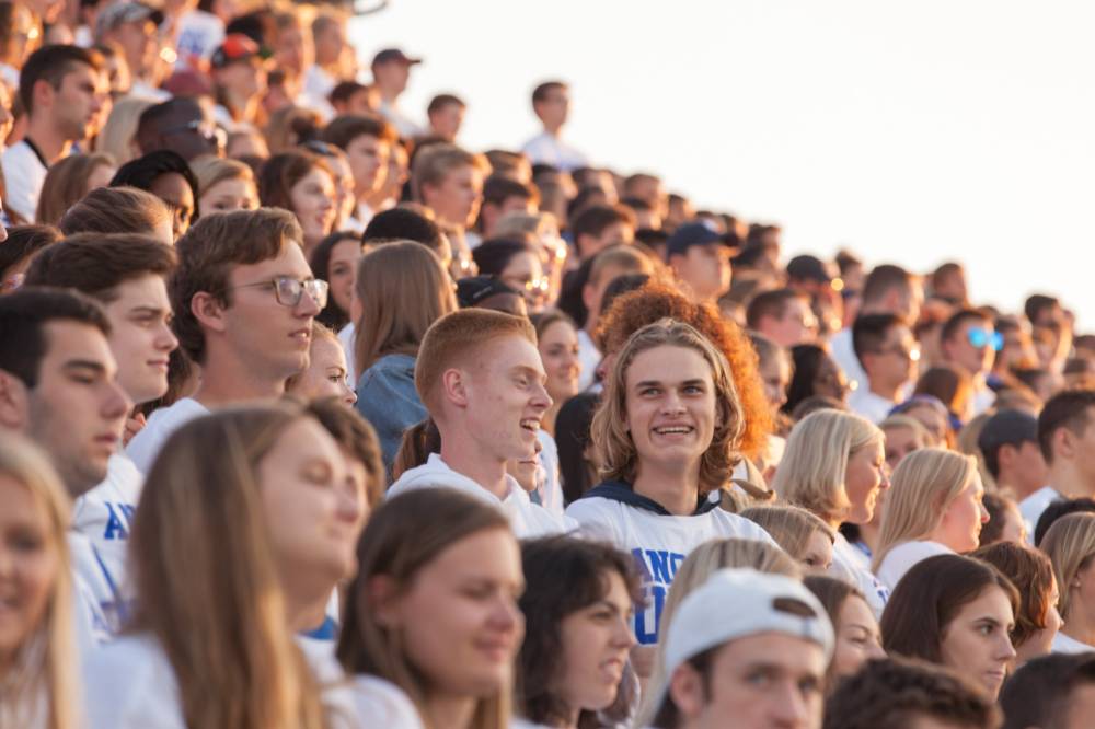GVSU students cheer on the Lakers at Lubbers Stadium